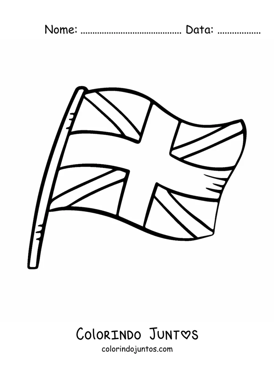 Desenho para colorir da bandeira do Reino Unido em um mastro
