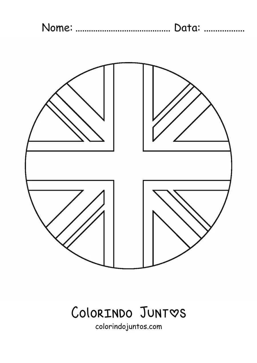 Desenho para colorir da bandeira do Reino Unido em emoji redondo