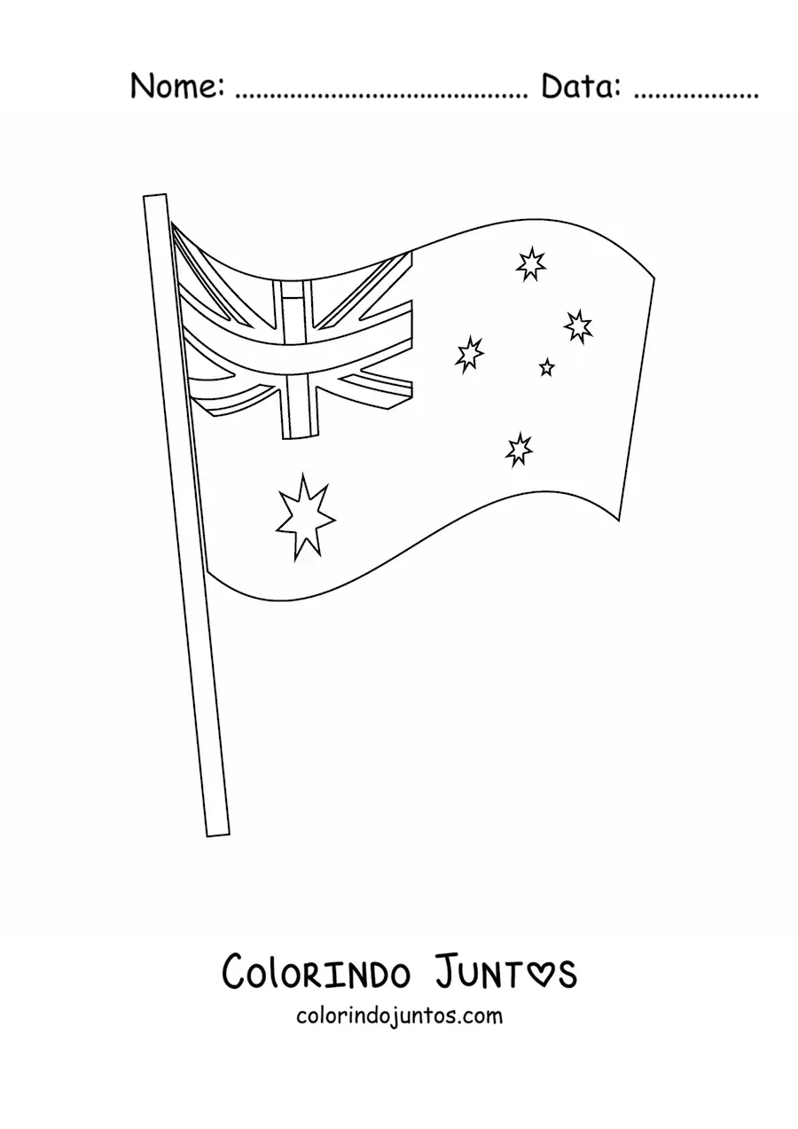 Desenho para colorir da bandeira da Austrália tremulando em um mastro