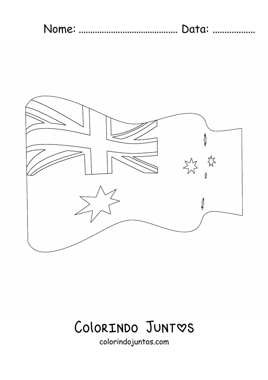 Desenho para colorir da bandeira da Austrália tremulando
