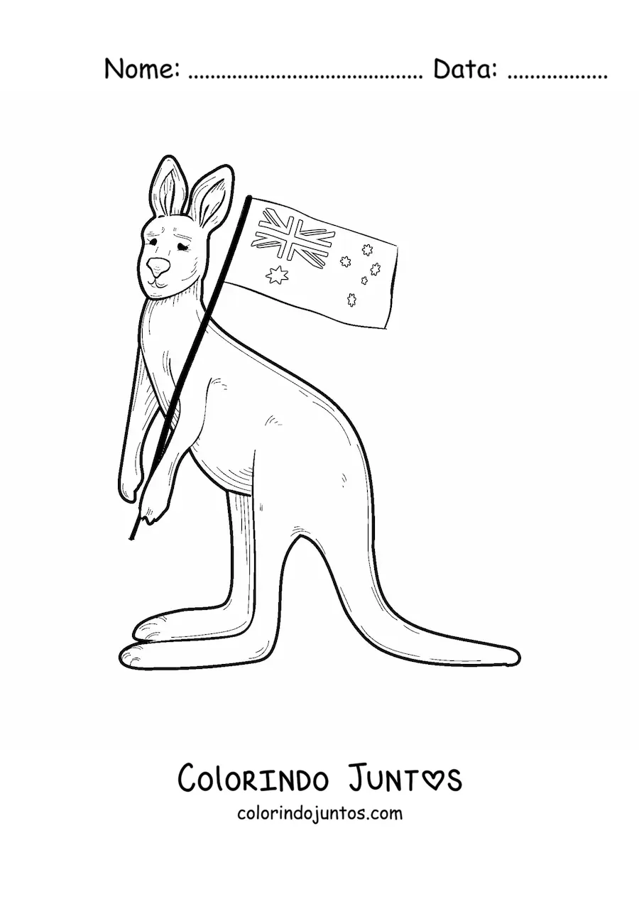Desenho para colorir de um canguru com a bandeira da Austrália