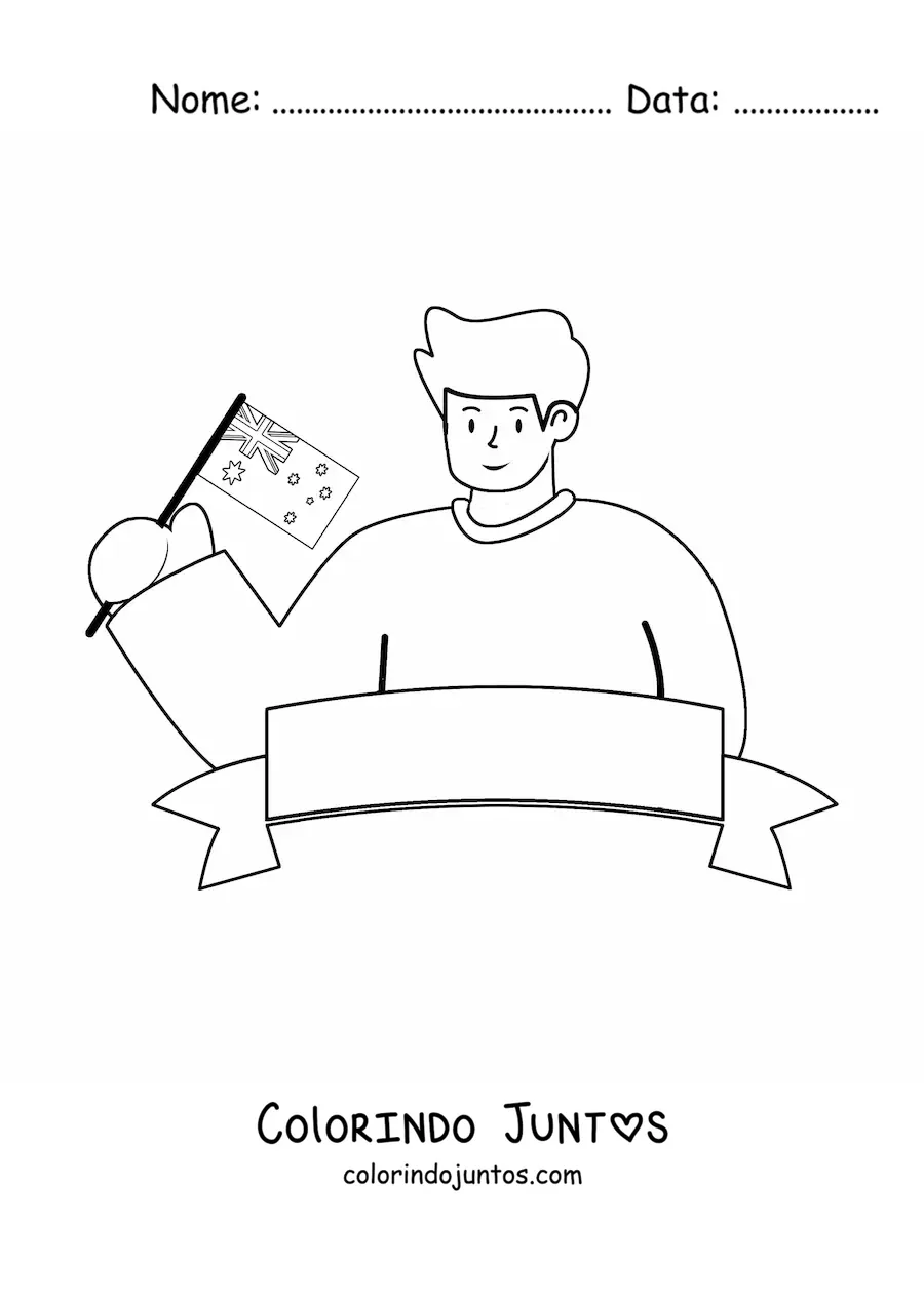 Desenho para colorir de um homem segurando a bandeira da Austrália