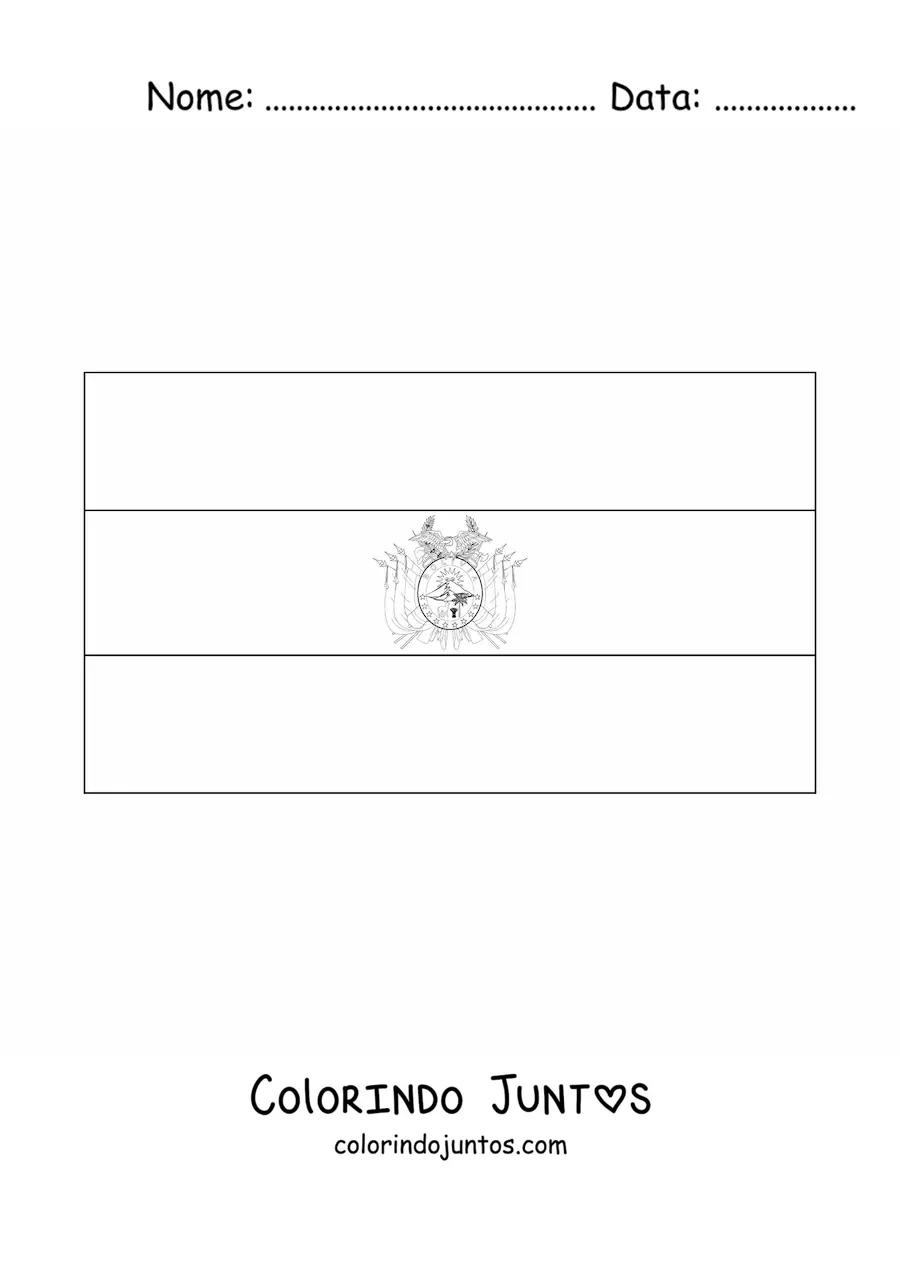 Desenho para colorir da bandeira da Bolívia horizontal com brasão