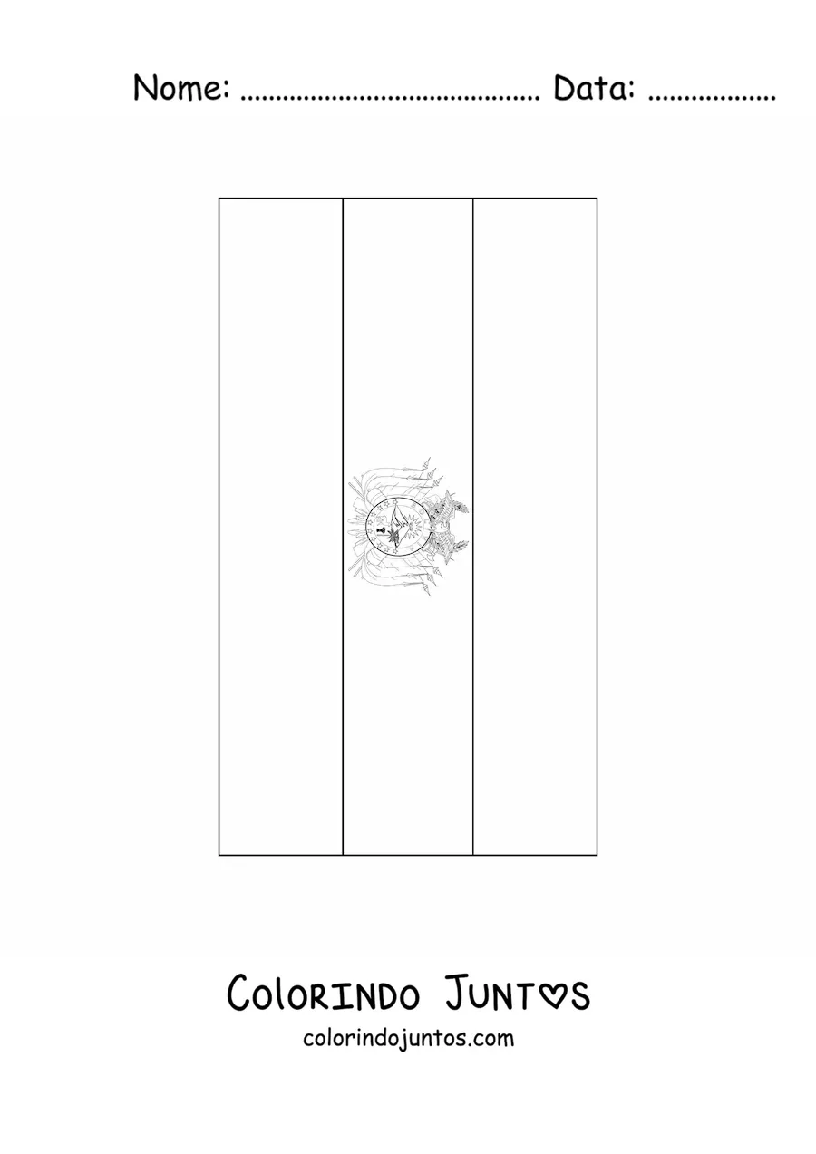 Desenho para colorir da bandeira da Bolívia vertical com brasão