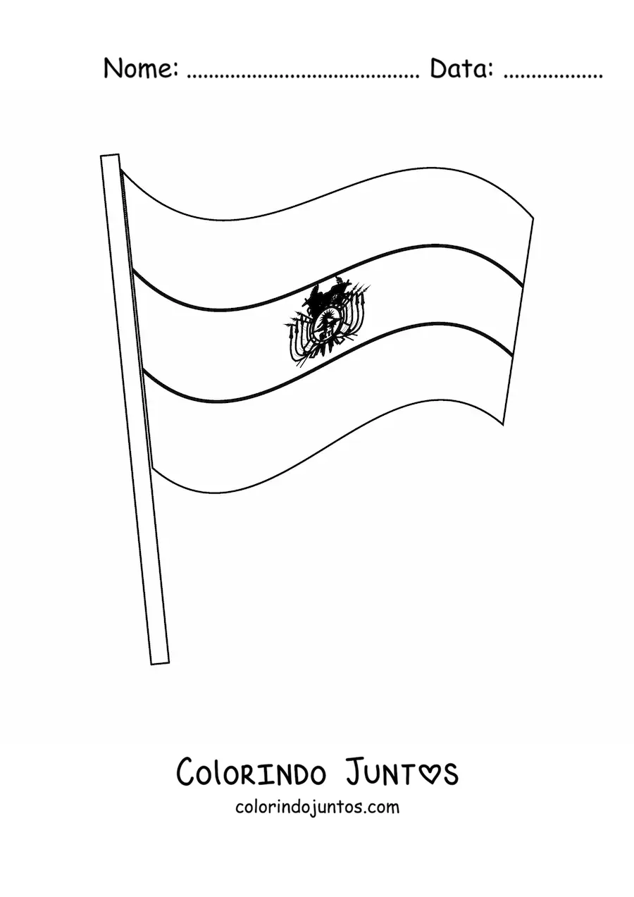 Desenho para colorir da bandeira da Bolívia tremulando em um mastro