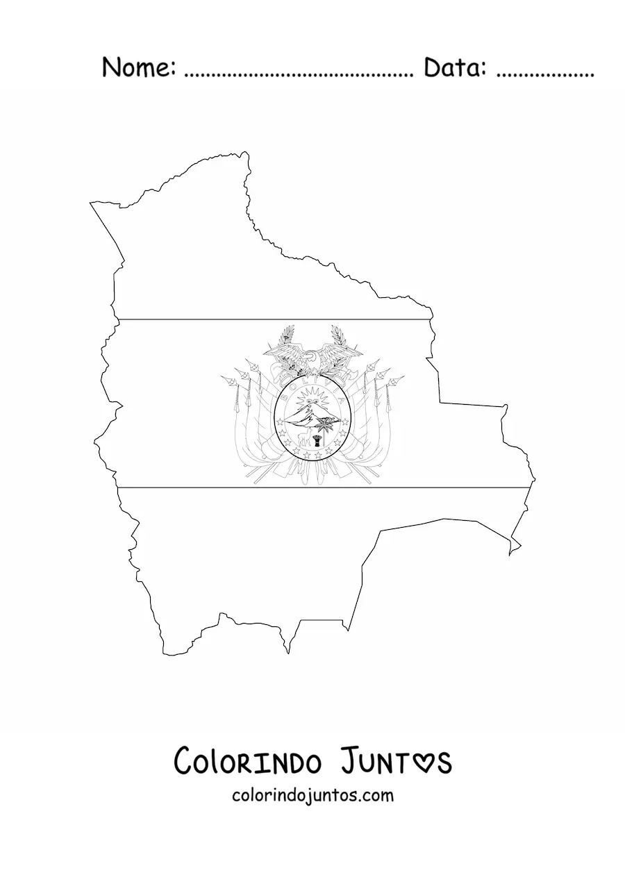 Desenho para colorir da bandeira da Bolívia no mapa