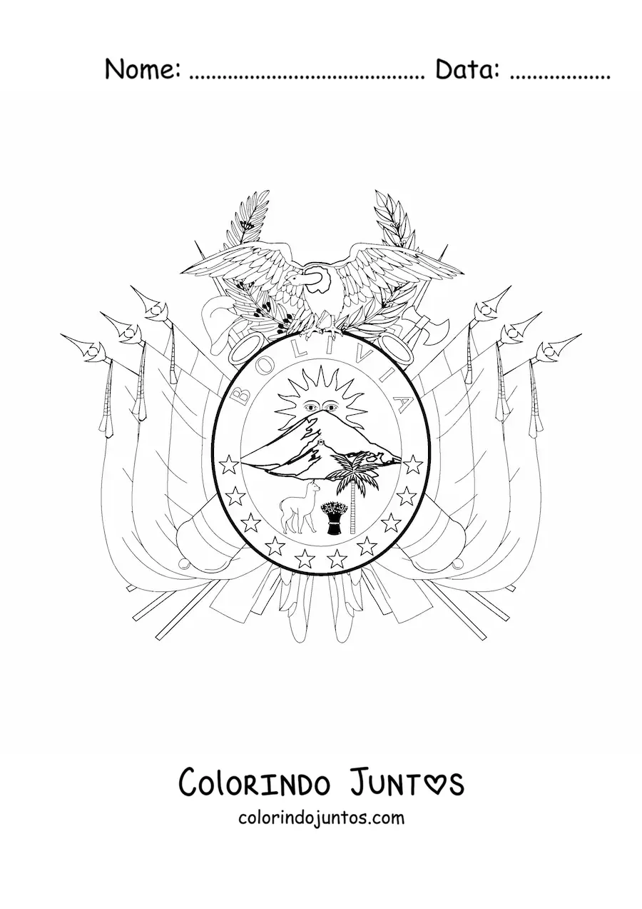 Desenho para colorir do brasão da bandeira da Bolívia