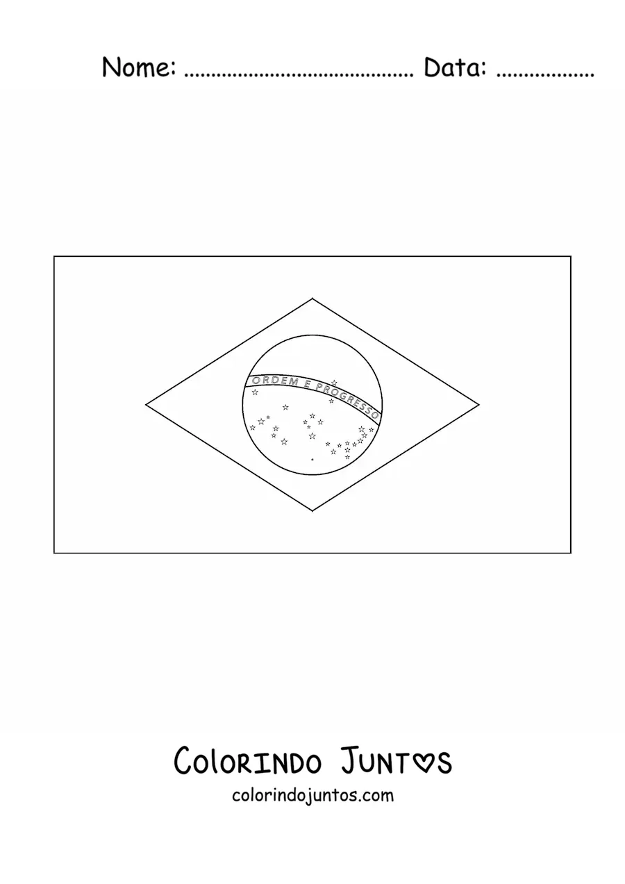 Desenho para colorir da bandeira do Brasil horizontal