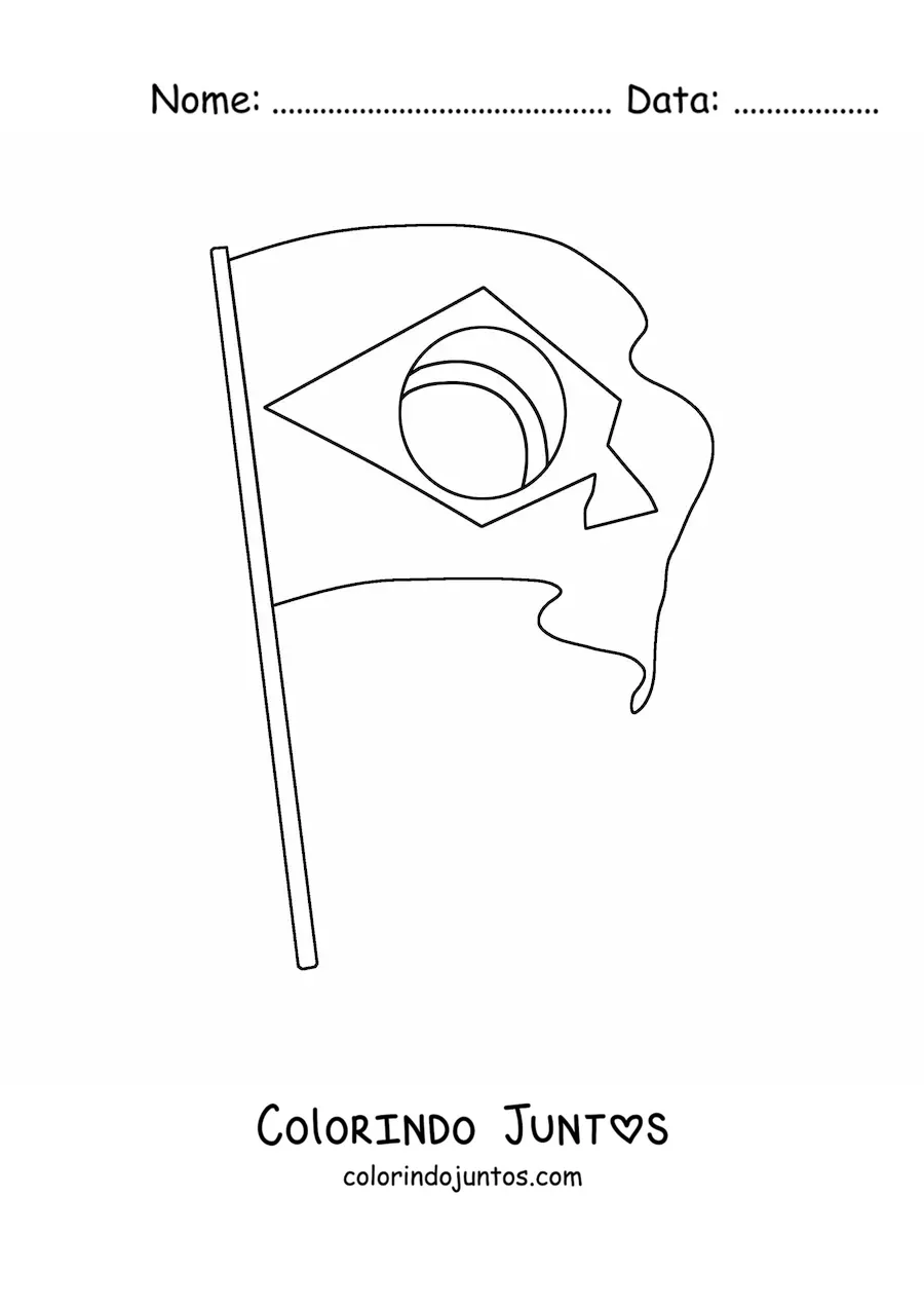 Desenho para colorir da bandeira do Brasil em um mastro