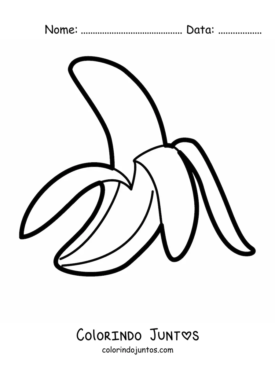 Desenho para colorir de uma banana com meia casca