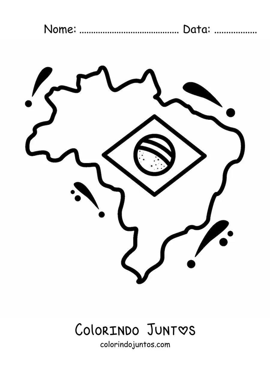 Desenho para colorir da bandeira do Brasil no mapa