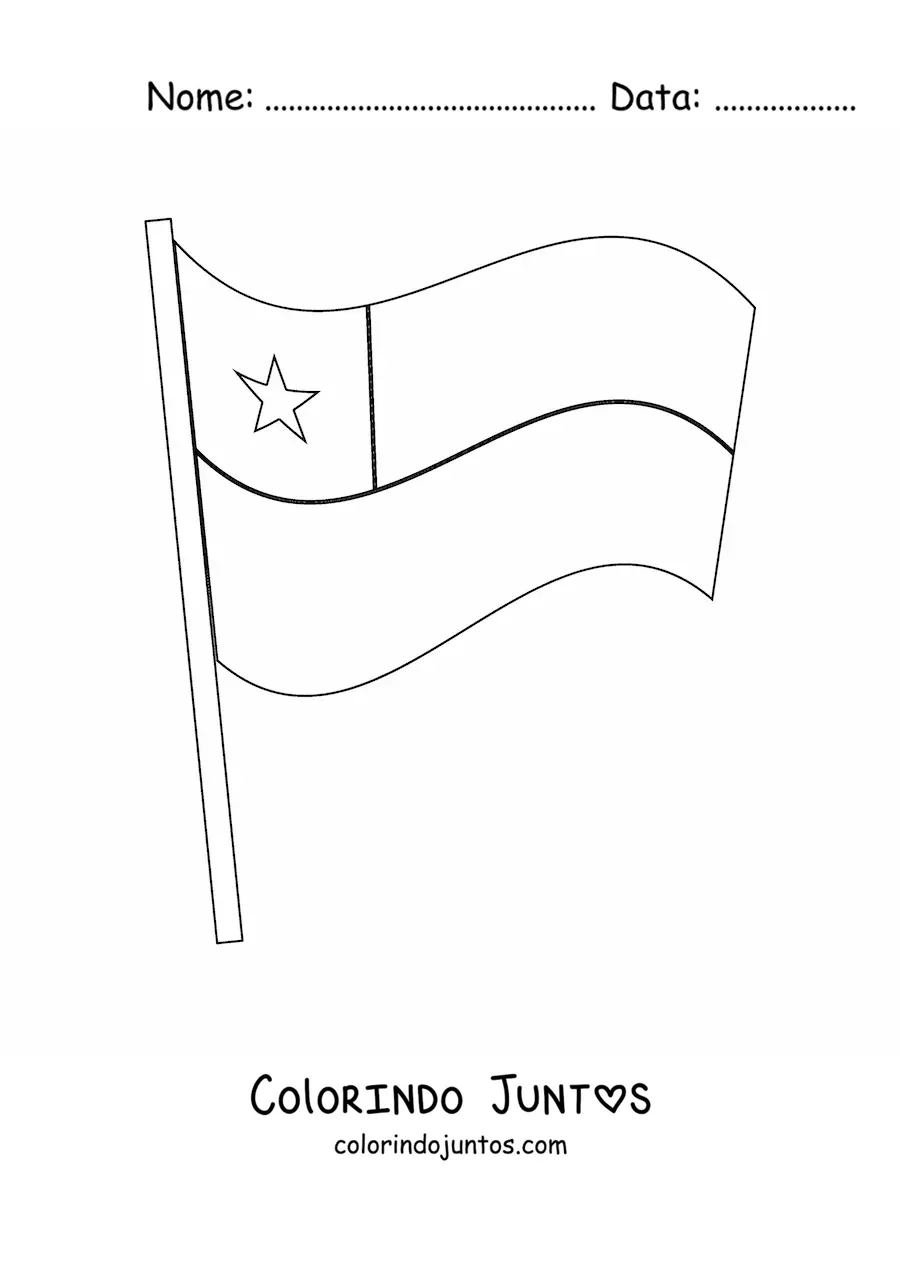 Desenho para colorir da bandeira do Chile tremulando em um mastro