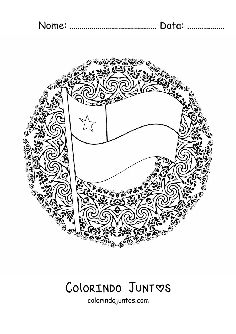 Desenho para colorir da bandeira do Chile com mandala