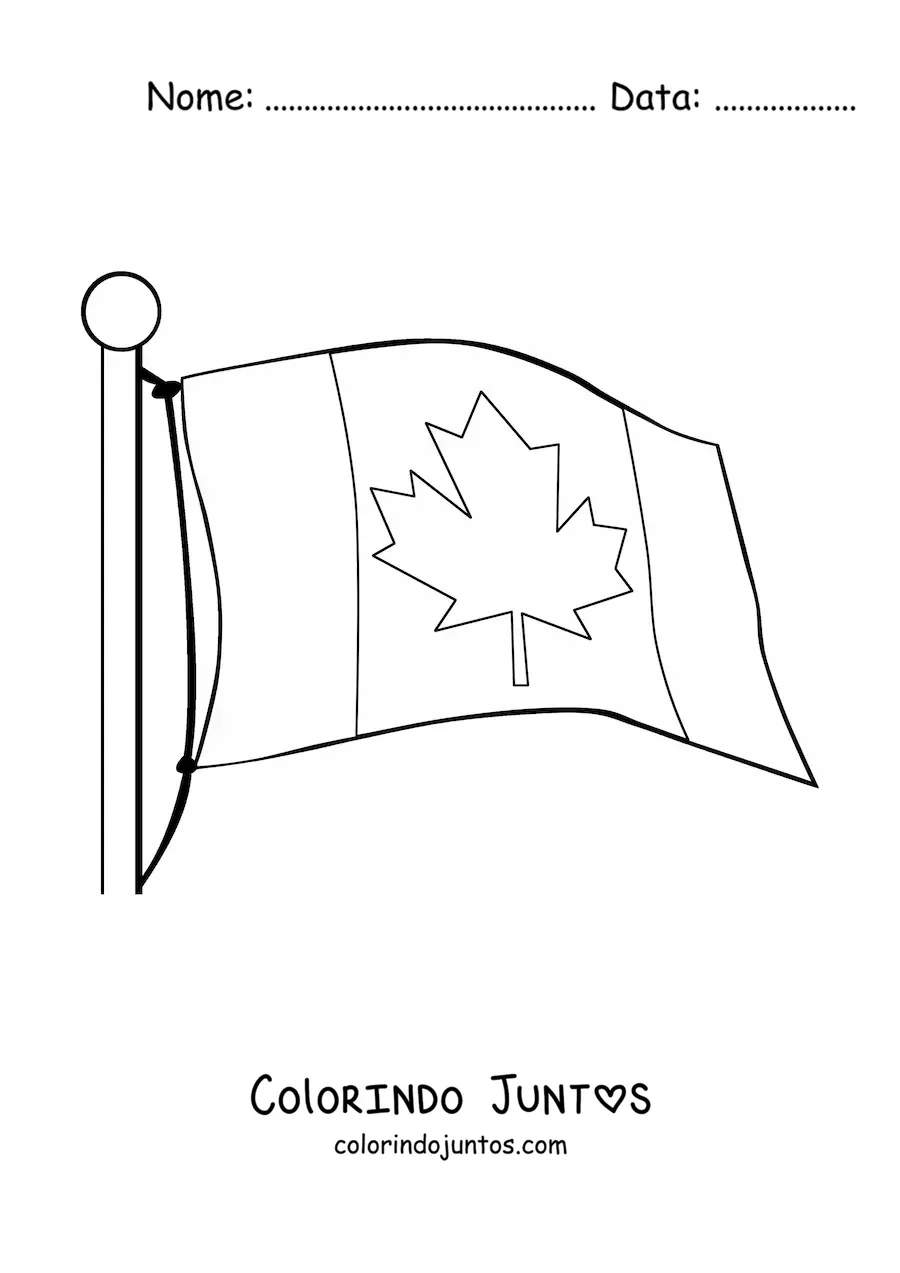 Desenho para colorir da bandeira do Canadá em um mastro