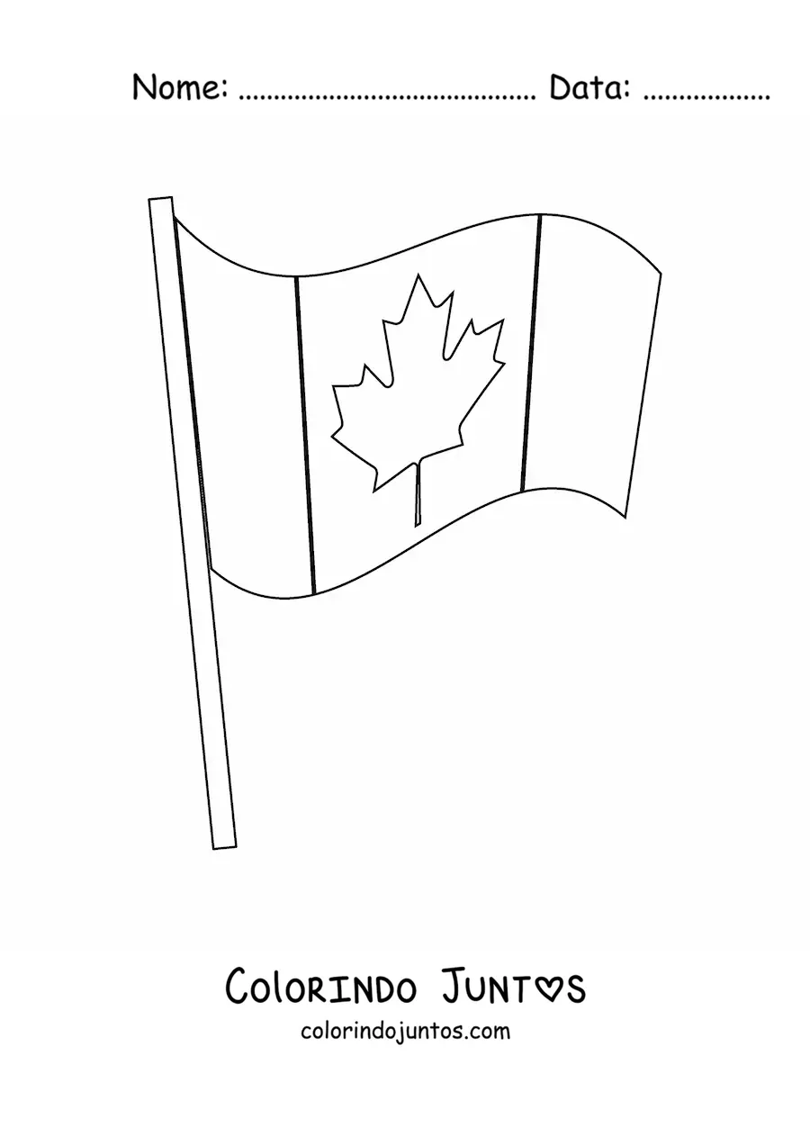Desenho para colorir da bandeira do Canadá tremulando em um mastro