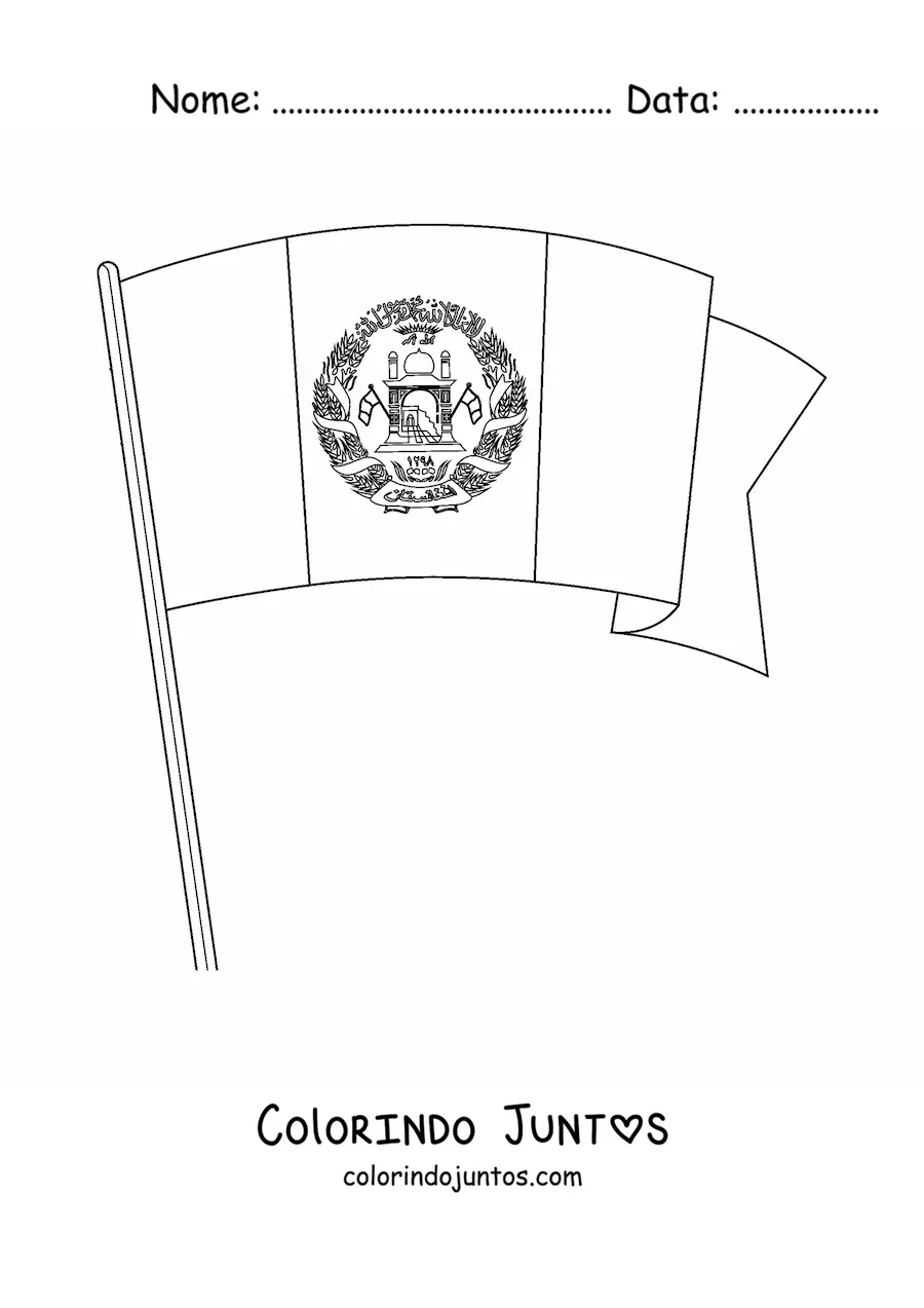 Desenho para colorir da bandeira do Afeganistão tremulando em um mastro