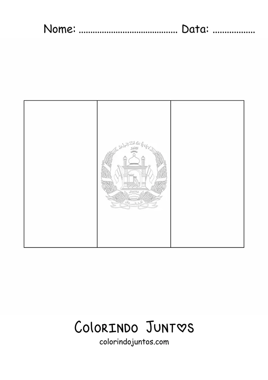 Desenho para colorir da bandeira do Afeganistão horizontal com brasão