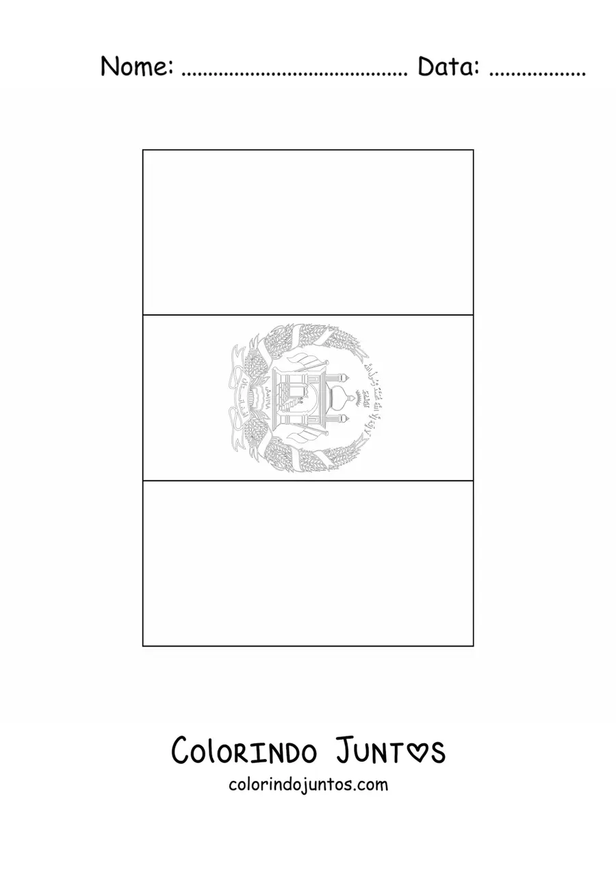 Desenho para colorir da bandeira do Afeganistão vertical com brasão