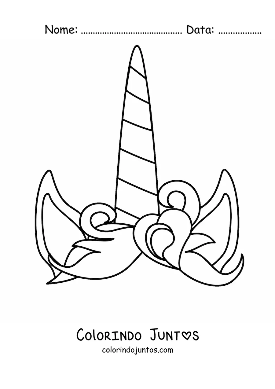 Desenho para colorir do chifre e das orelhas de um unicórnio