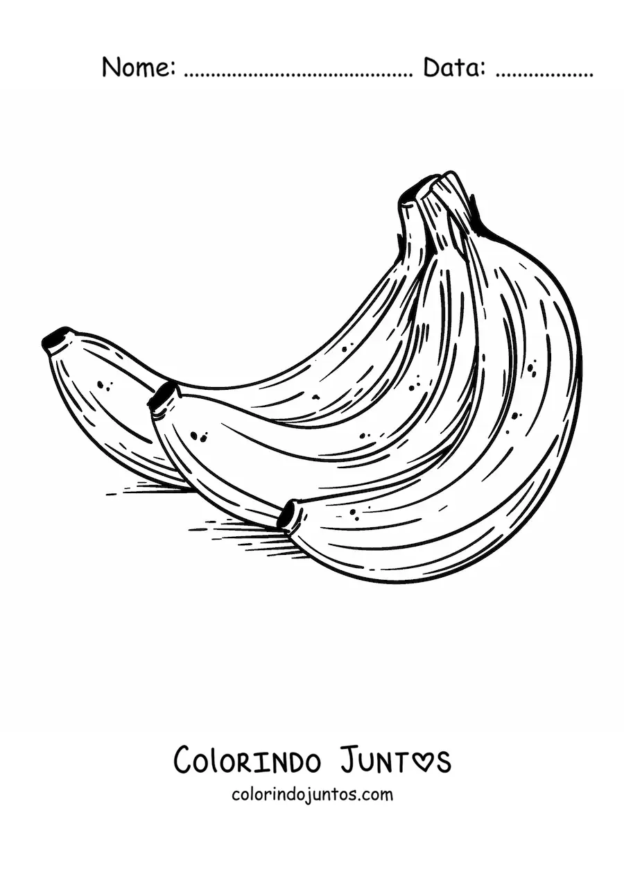 Desenho para colorir de um cacho de bananas realista