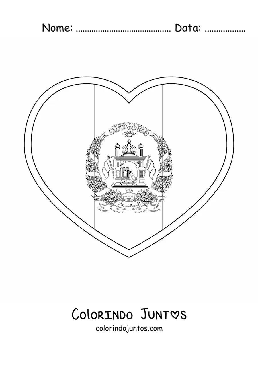Desenho para colorir da bandeira do Afeganistão em emoji de coração