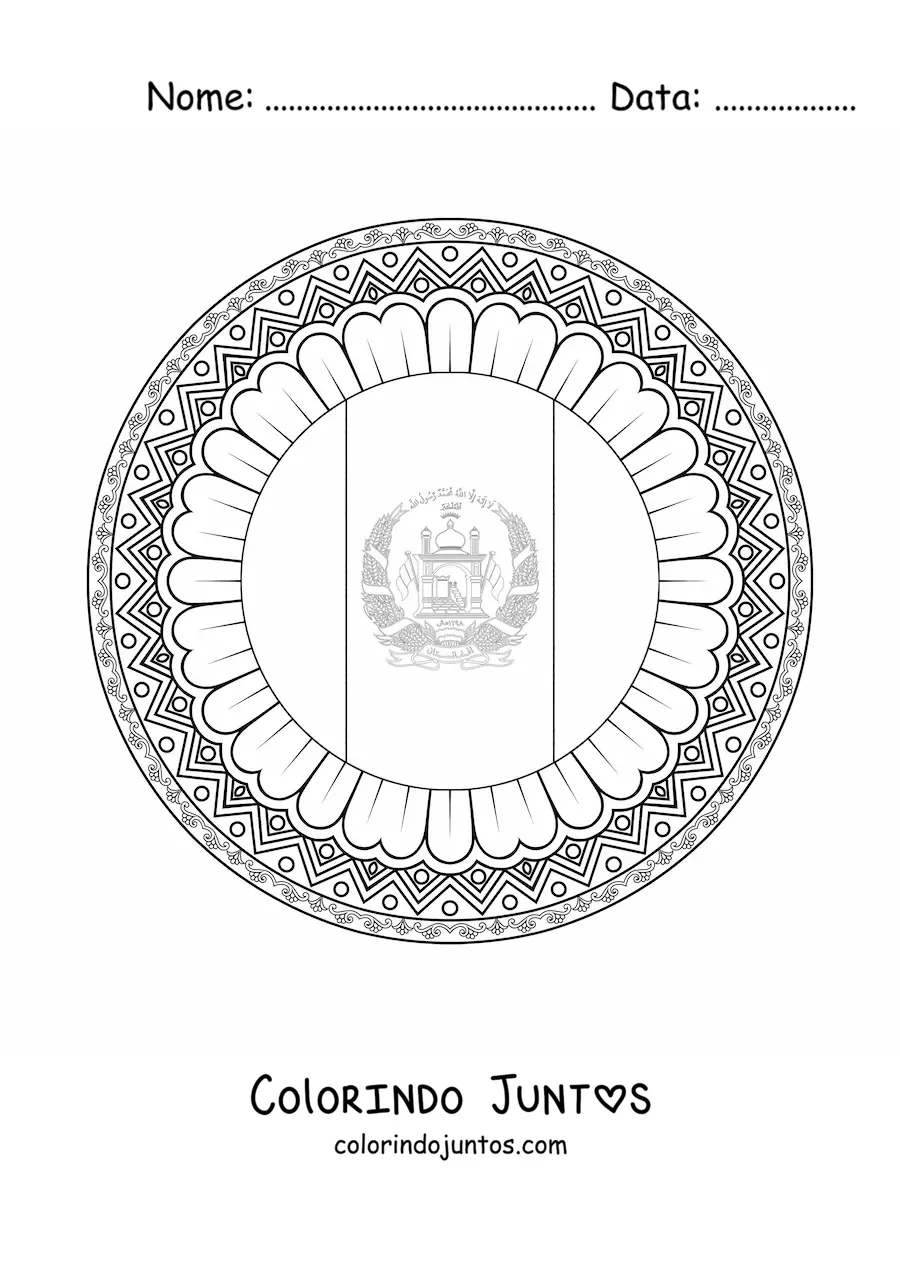 Desenho para colorir da bandeira do Afeganistão em emoji com mandala