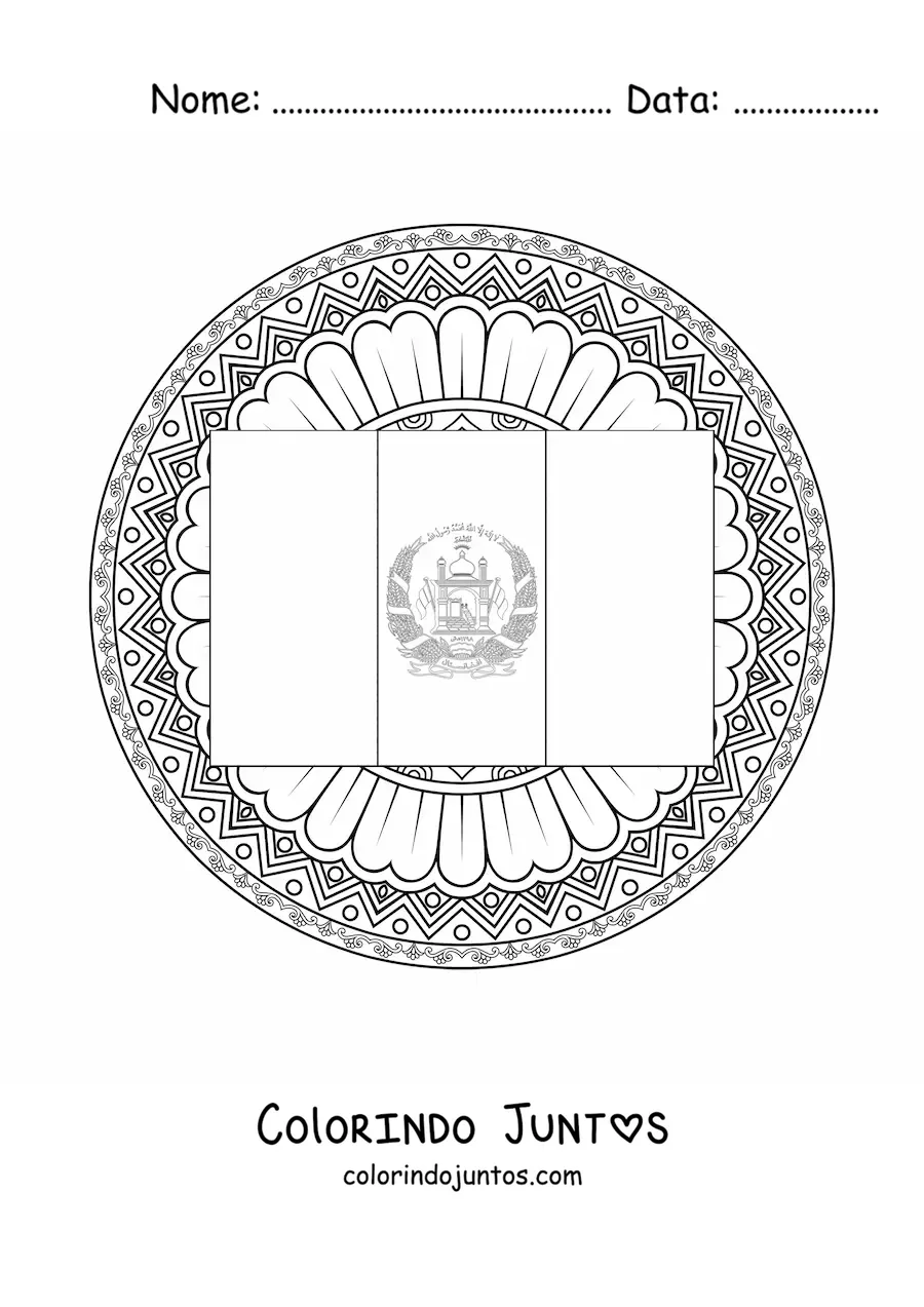 Desenho para colorir da bandeira do Afeganistão com mandala