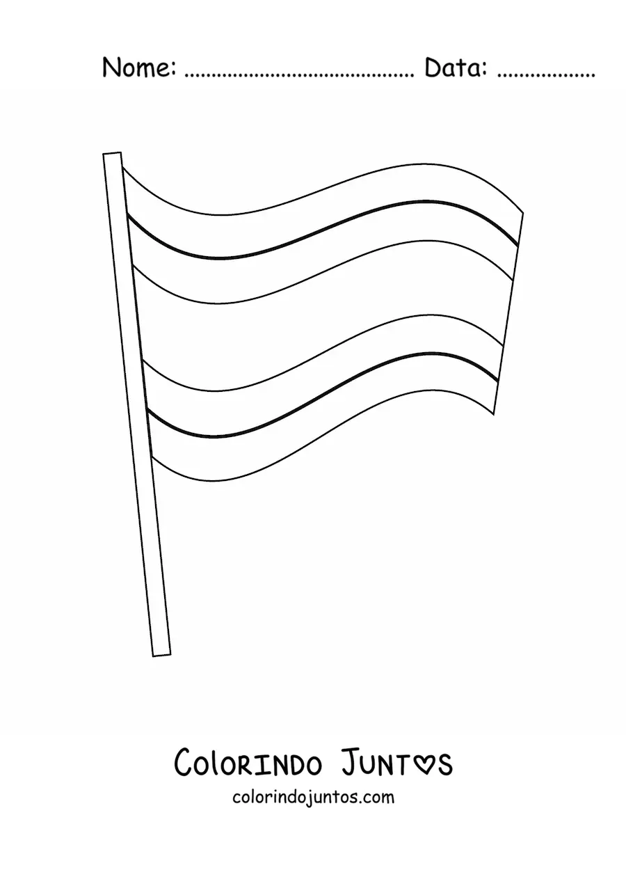 Desenho para colorir da bandeira da Costa Rica tremulando em um mastro