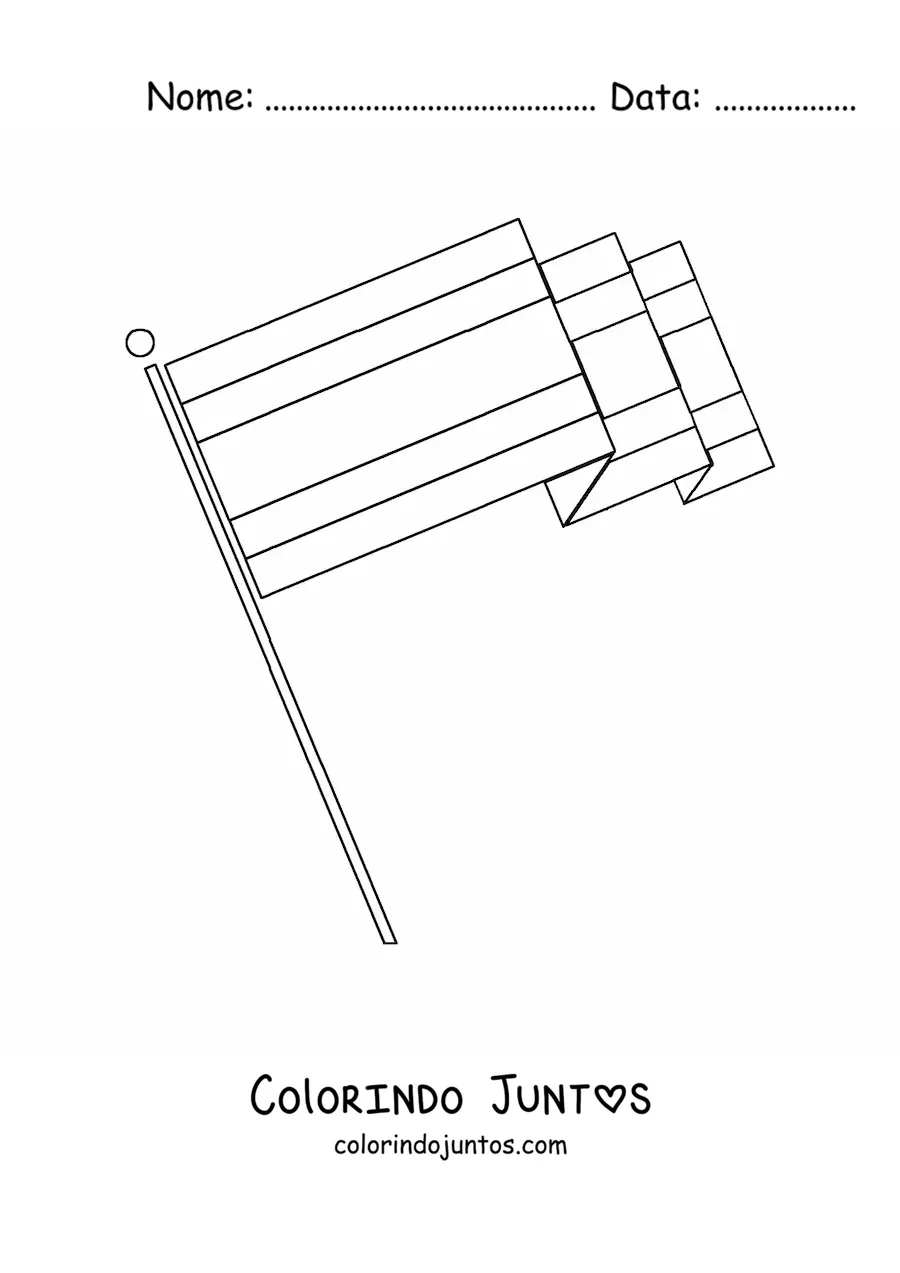 Desenho para colorir da bandeira da Costa Rica em um mastro