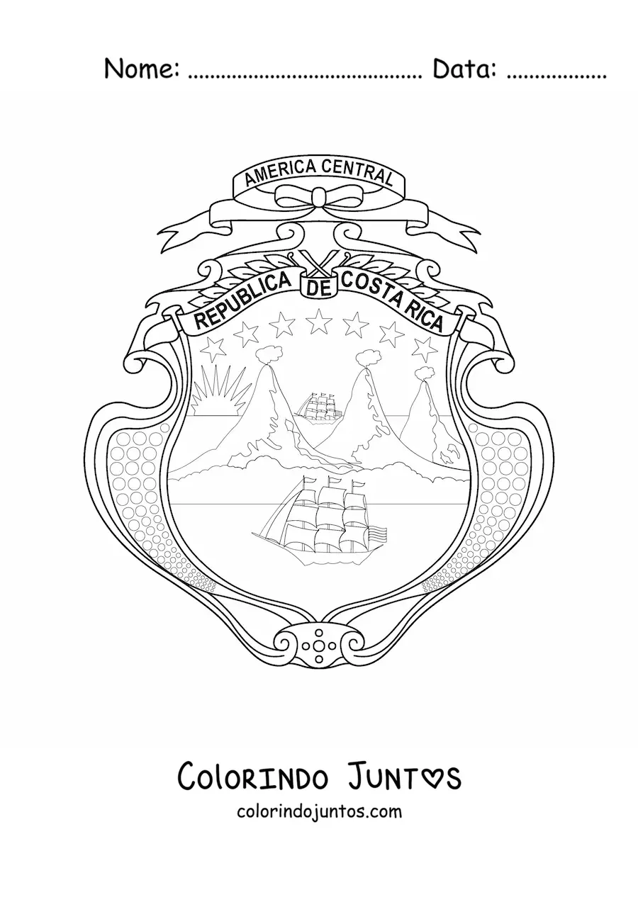 Desenho para colorir do brasão da bandeira da Costa Rica