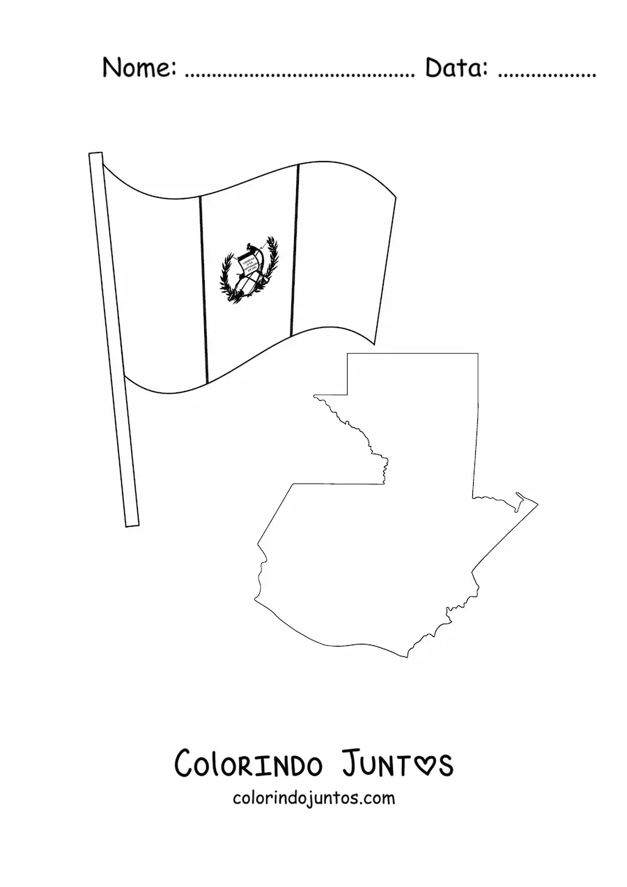 Desenho para colorir da bandeira da Guatemala com mapa