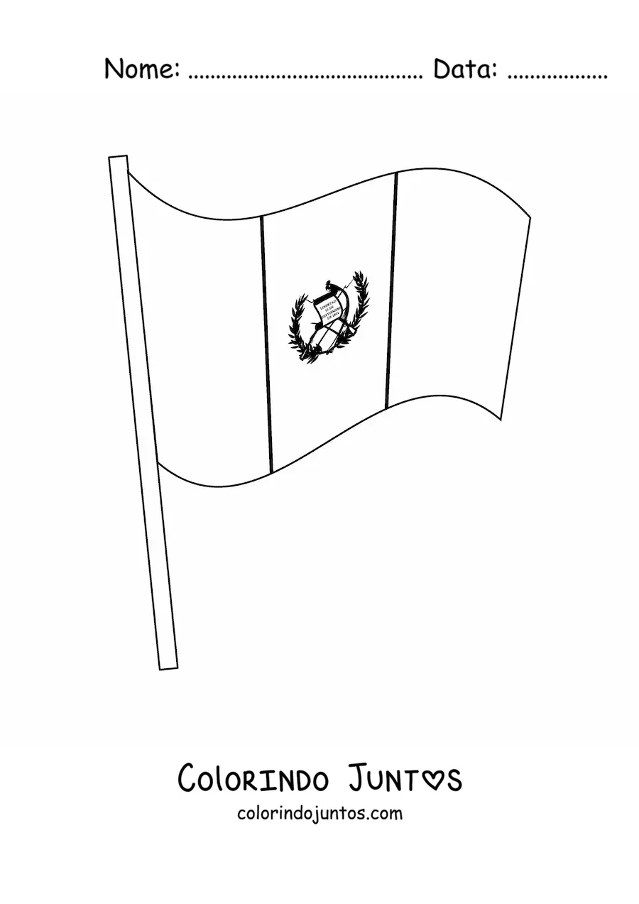 Desenho para colorir da bandeira da Guatemala tremulando em um mastro
