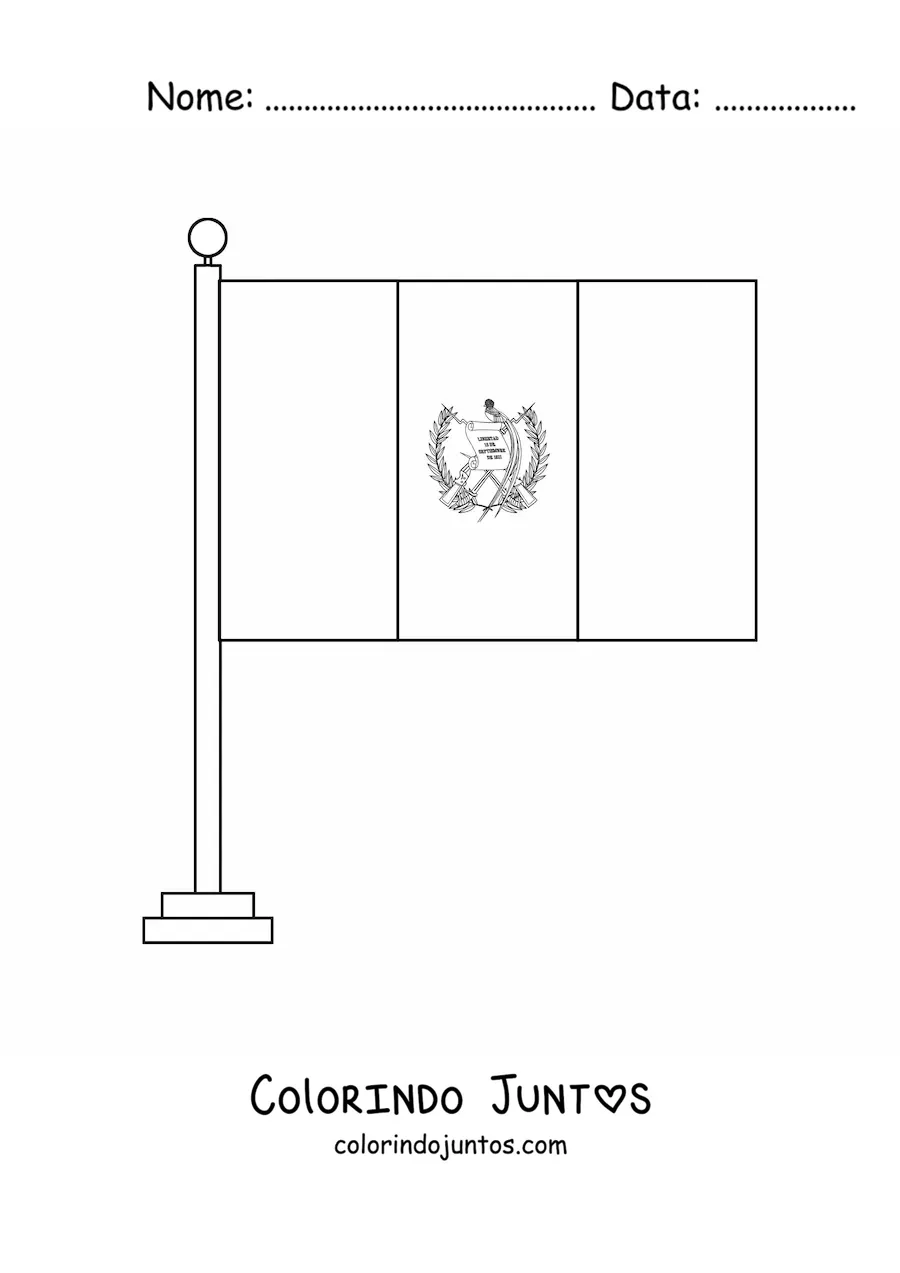 Desenho para colorir da bandeira da Guatemala em um mastro