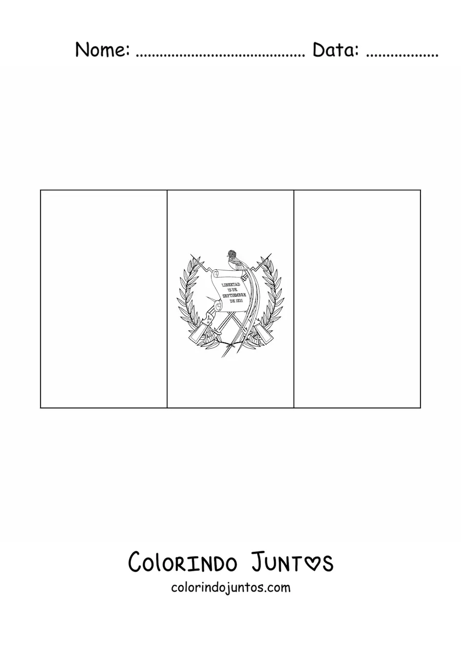 Desenho para colorir da bandeira da Guatemala horizontal com brasão