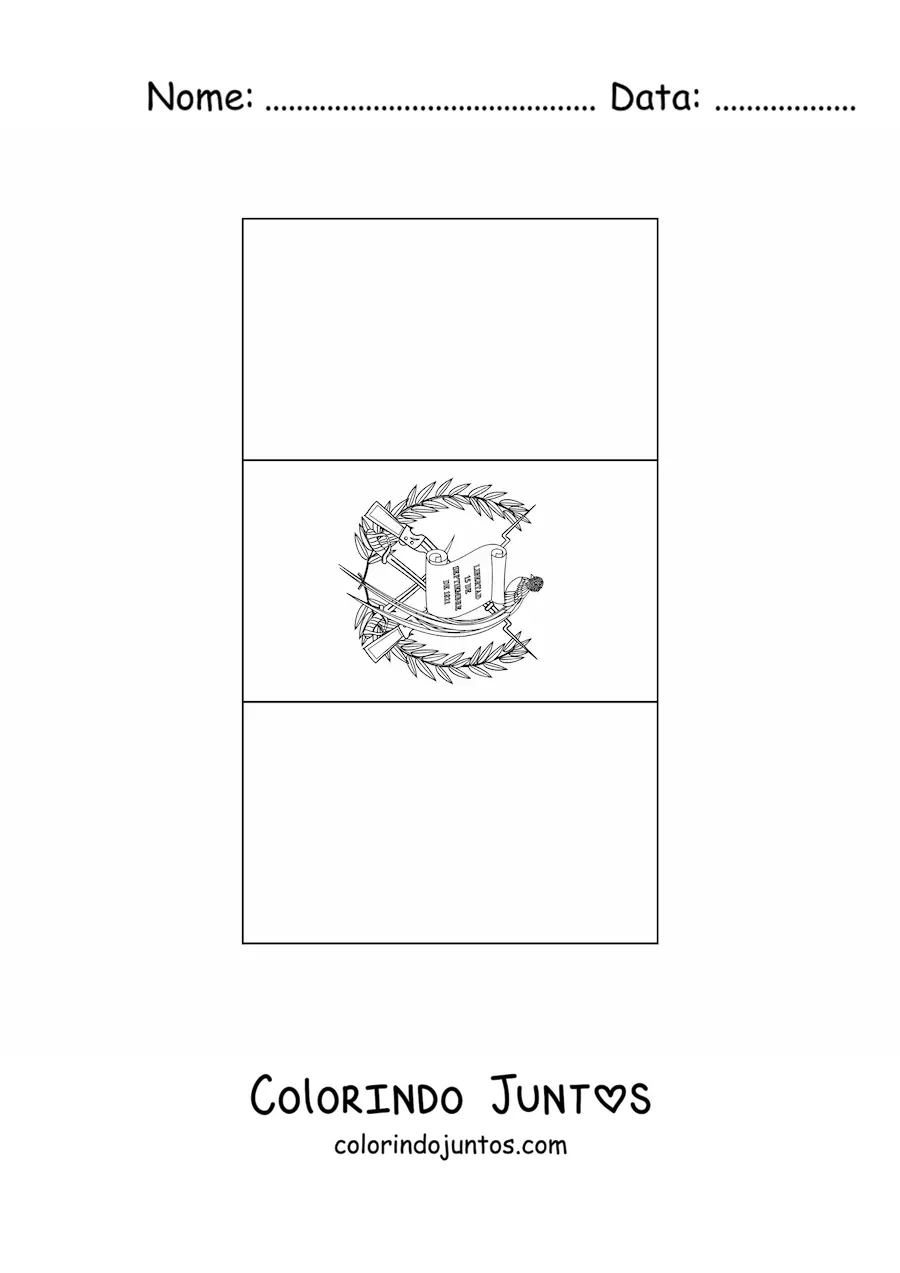 Desenho para colorir da bandeira da Guatemala vertical com brasão