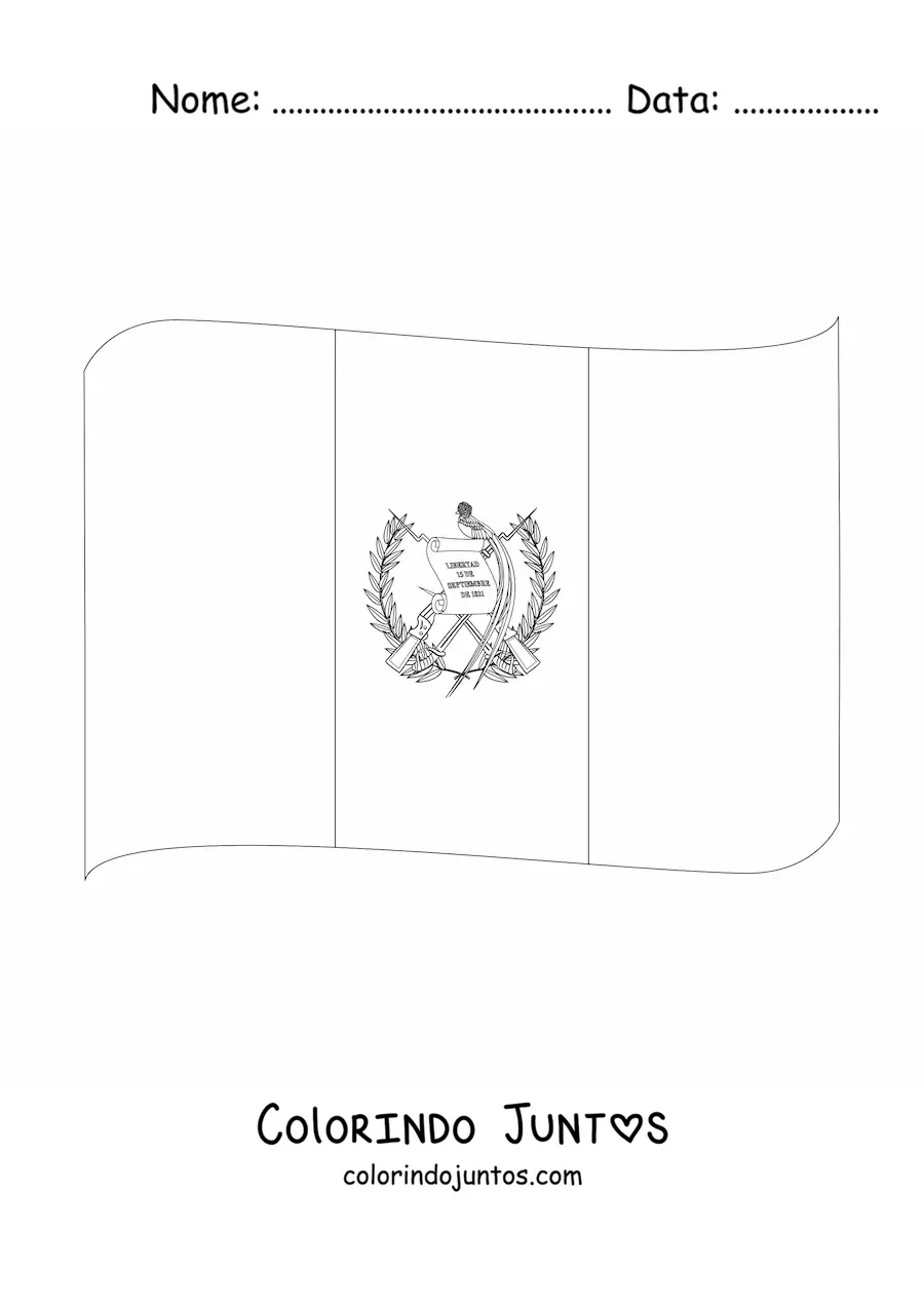 Desenho para colorir da bandeira da Guatemala tremulando com brasão