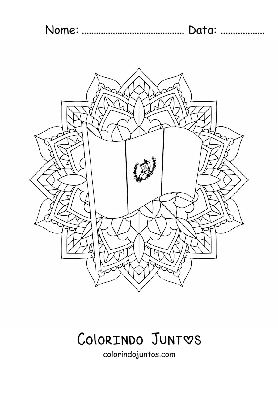 Desenho para colorir da bandeira da Guatemala com mandala