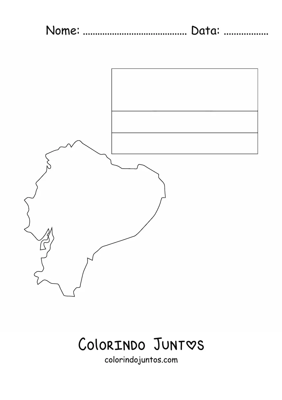 Desenho para colorir da bandeira do Equador sem brasão com mapa