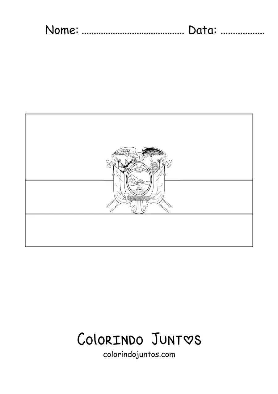 Desenho para colorir da bandeira do Equador horizontal com brasão
