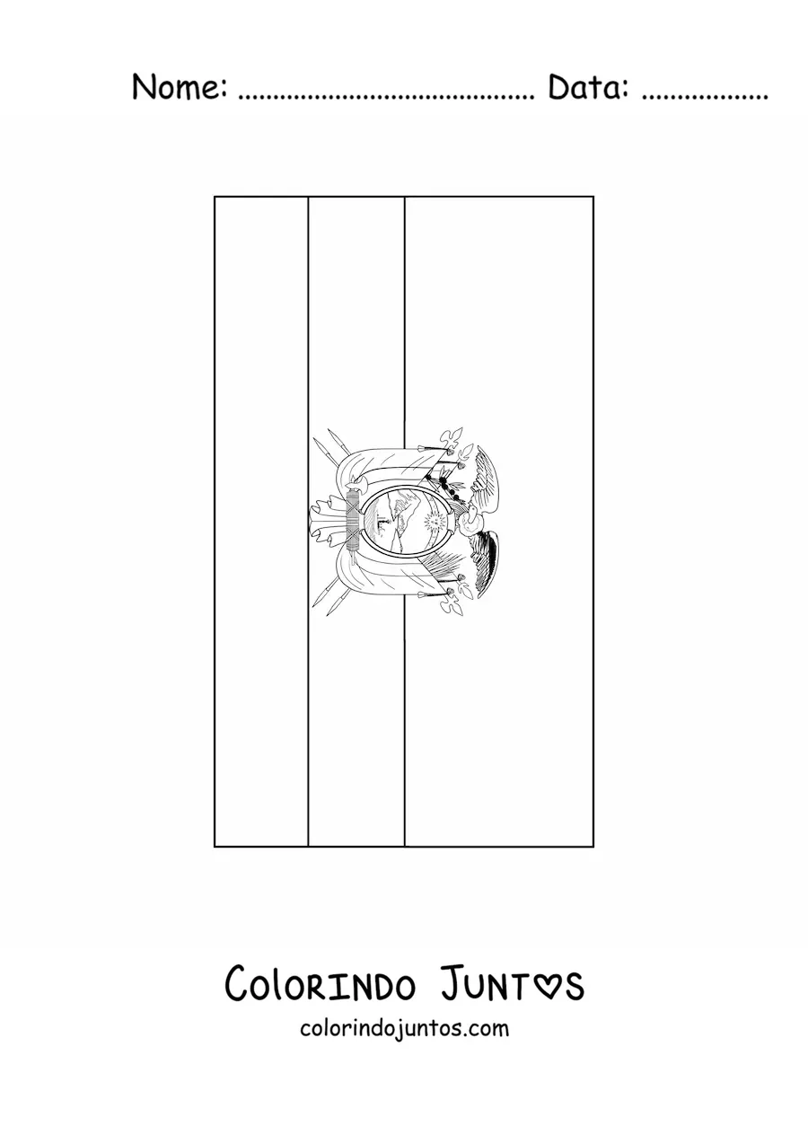 Desenho para colorir da bandeira do Equador vertical com brasão