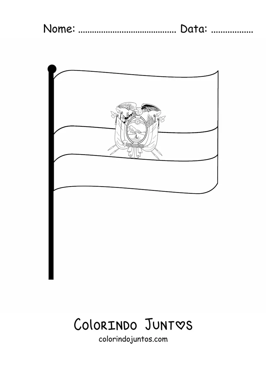 Desenho para colorir da bandeira do Equador em um mastro