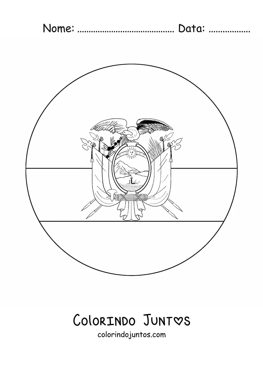 Desenho para colorir da bandeira do Equador em emoji redondo
