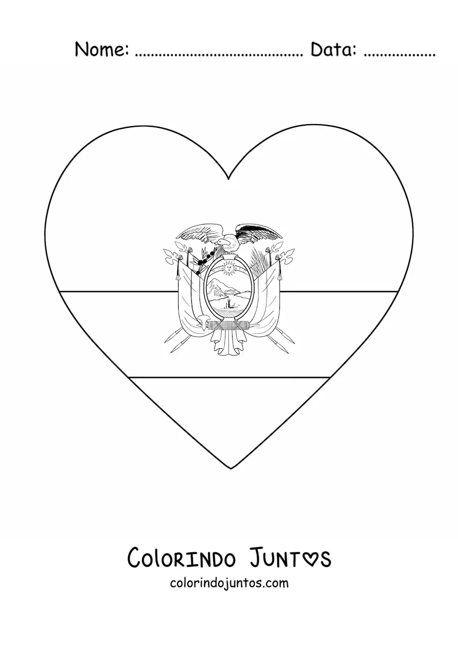 Desenho para colorir da bandeira do Equador em emoji de coração