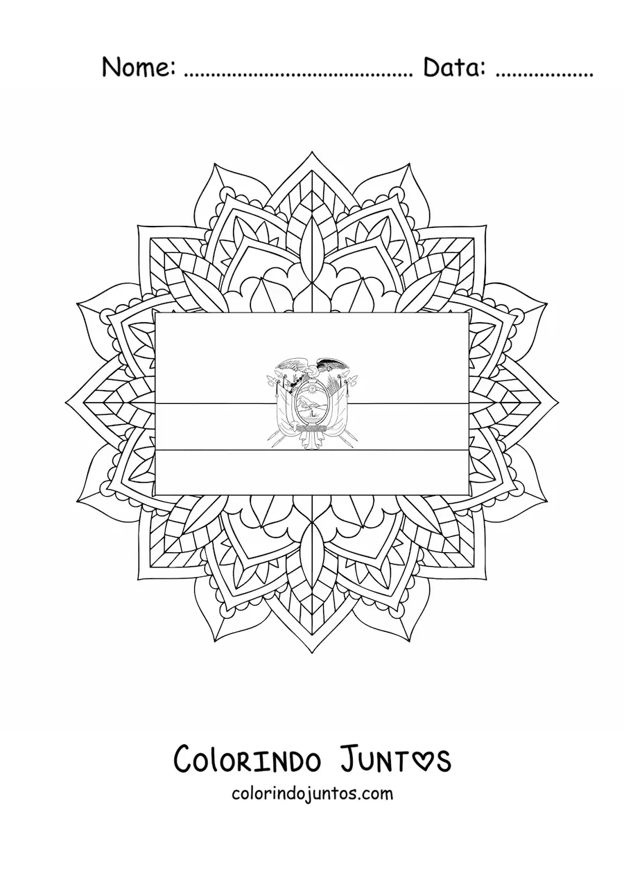 Desenho para colorir da bandeira do Equador com mandala