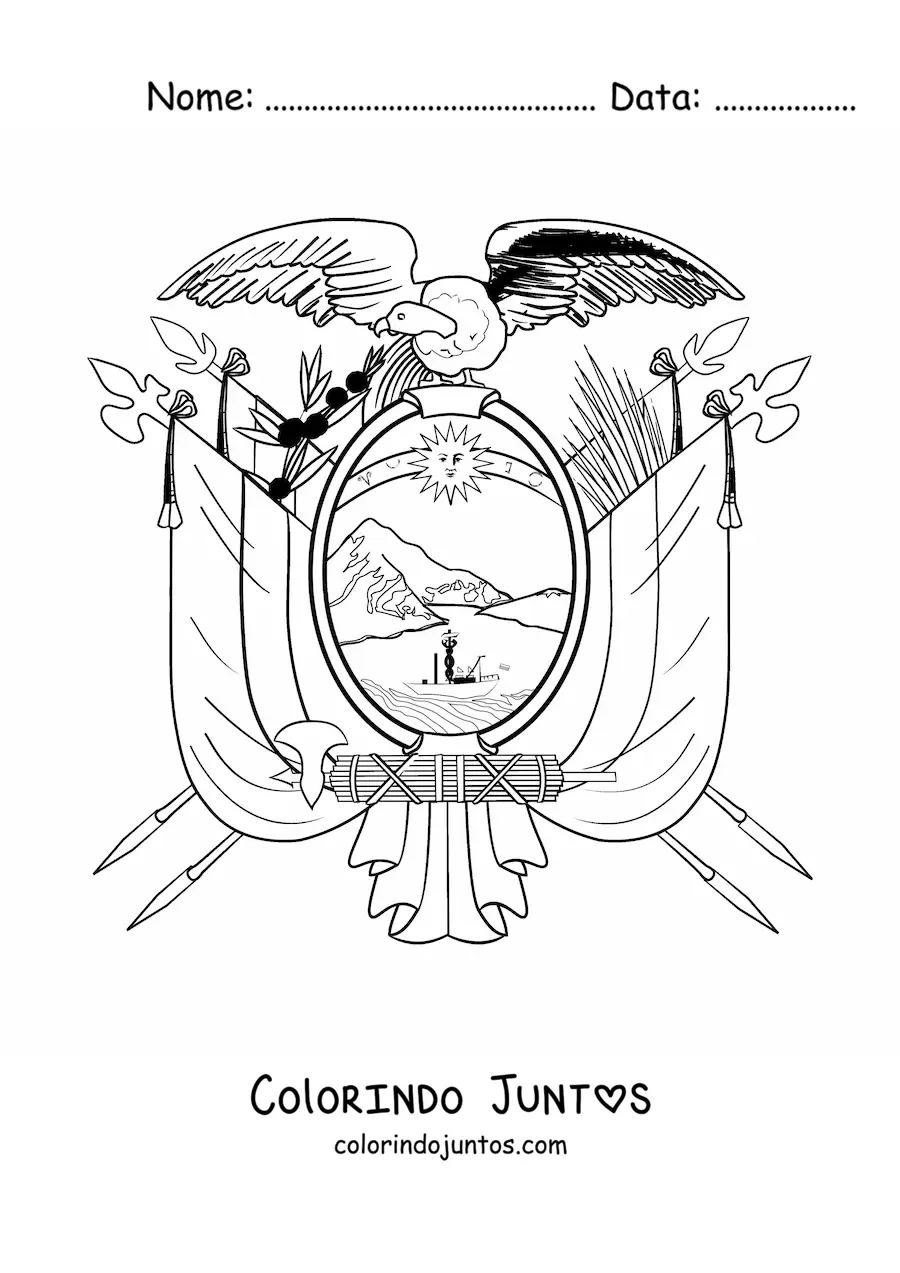 Desenho para colorir do brasão da bandeira do Equador