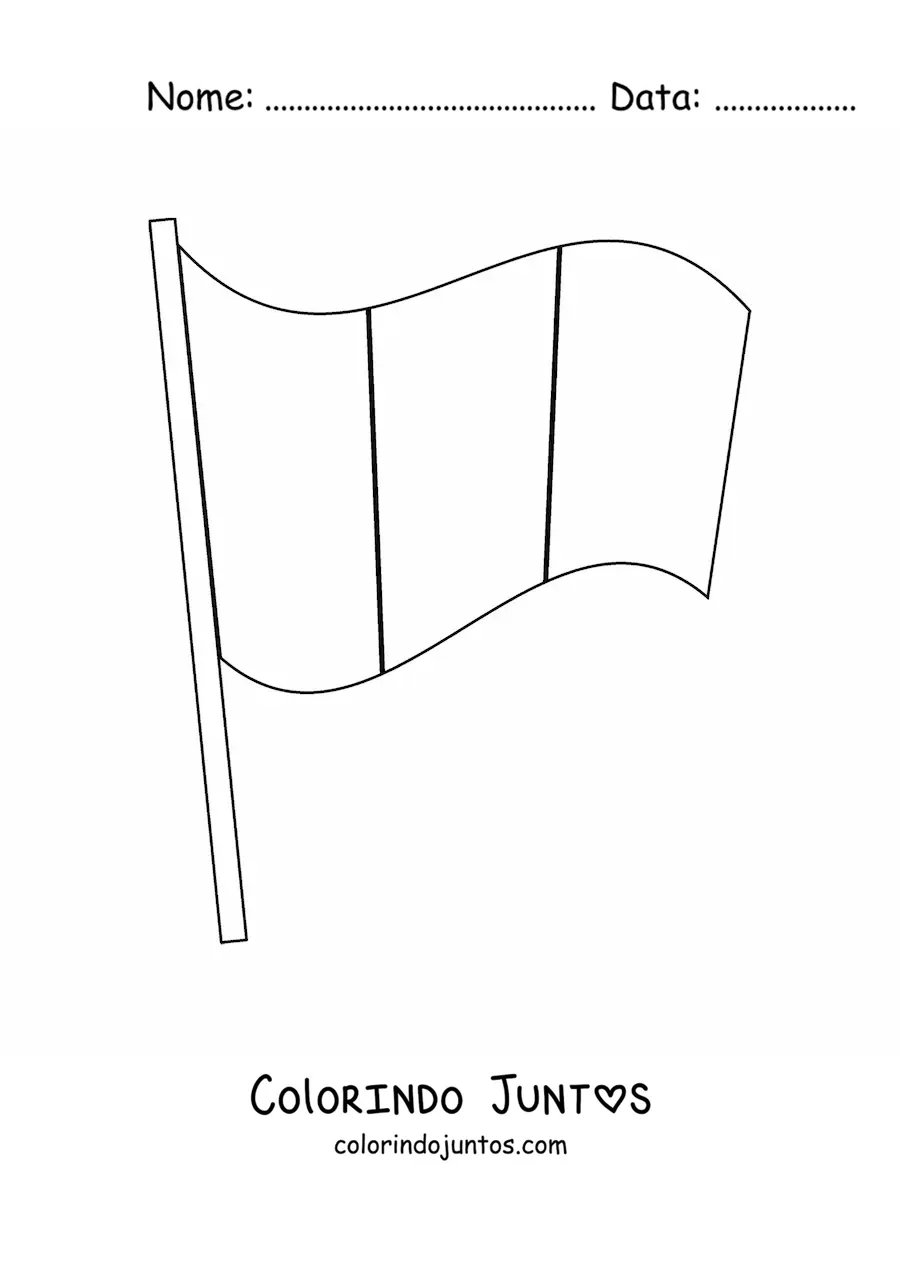Desenho para colorir da bandeira da França tremulando em um mastro