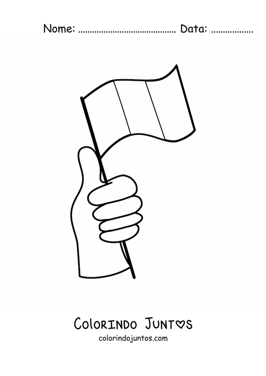 Desenho para colorir de uma mão segurando a bandeira da França