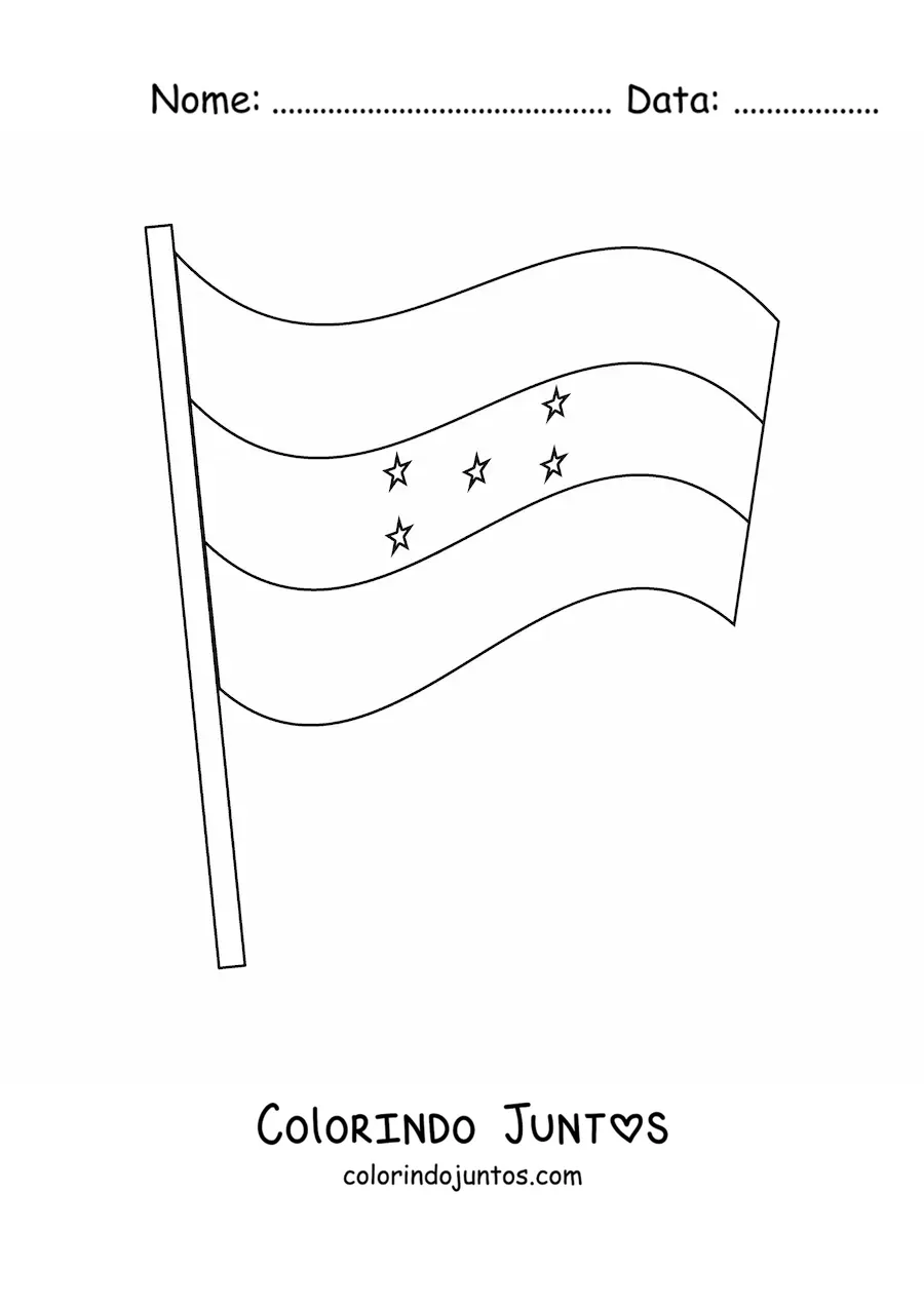 Desenho para colorir da bandeira de Honduras tremulando em um mastro