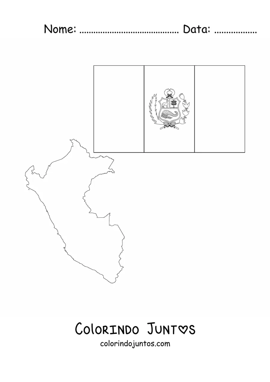 Desenho para colorir da bandeira do Peru com mapa
