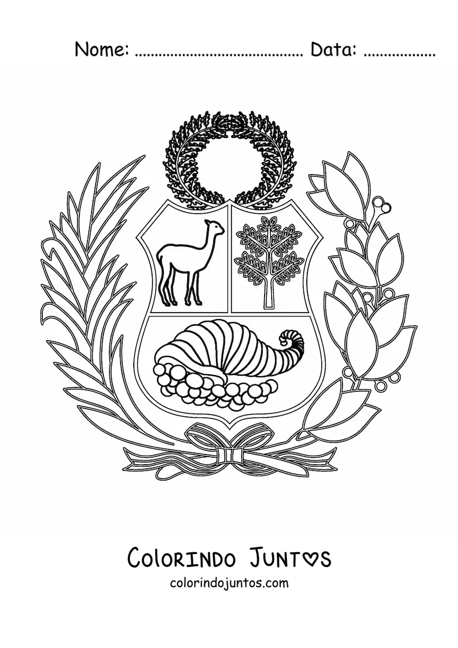 Desenho para colorir do brasao da bandeira do Peru